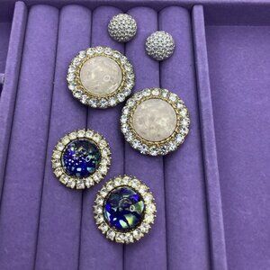 Dazzling Art Glass and Rhinestones  Stud Earrings 3 pair